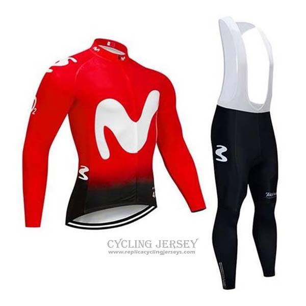 2020 Cycling Jersey Movistar Red White Long Sleeve And Bib Tight